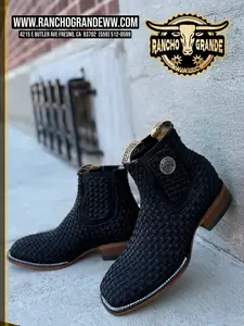 Botin Petatillo Black Leather Square Toe Chelsea Boots Ankle  Botin Negro