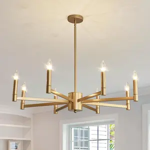 8-Light Gold Candle Chandeliers Modern Farmhouse Ceiling Light Fixture Industrial Lighting for Dining Room Living Room Bedroom Kitchen Island Foyer