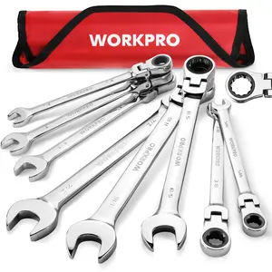 #JumpstartSale WORKPRO 8-piece Flex-Head Ratcheting Combination Wrench Set, 72-Teeth, Cr-V Constructed, Mirror Polished Chrome Plated with Roll Up Pouch