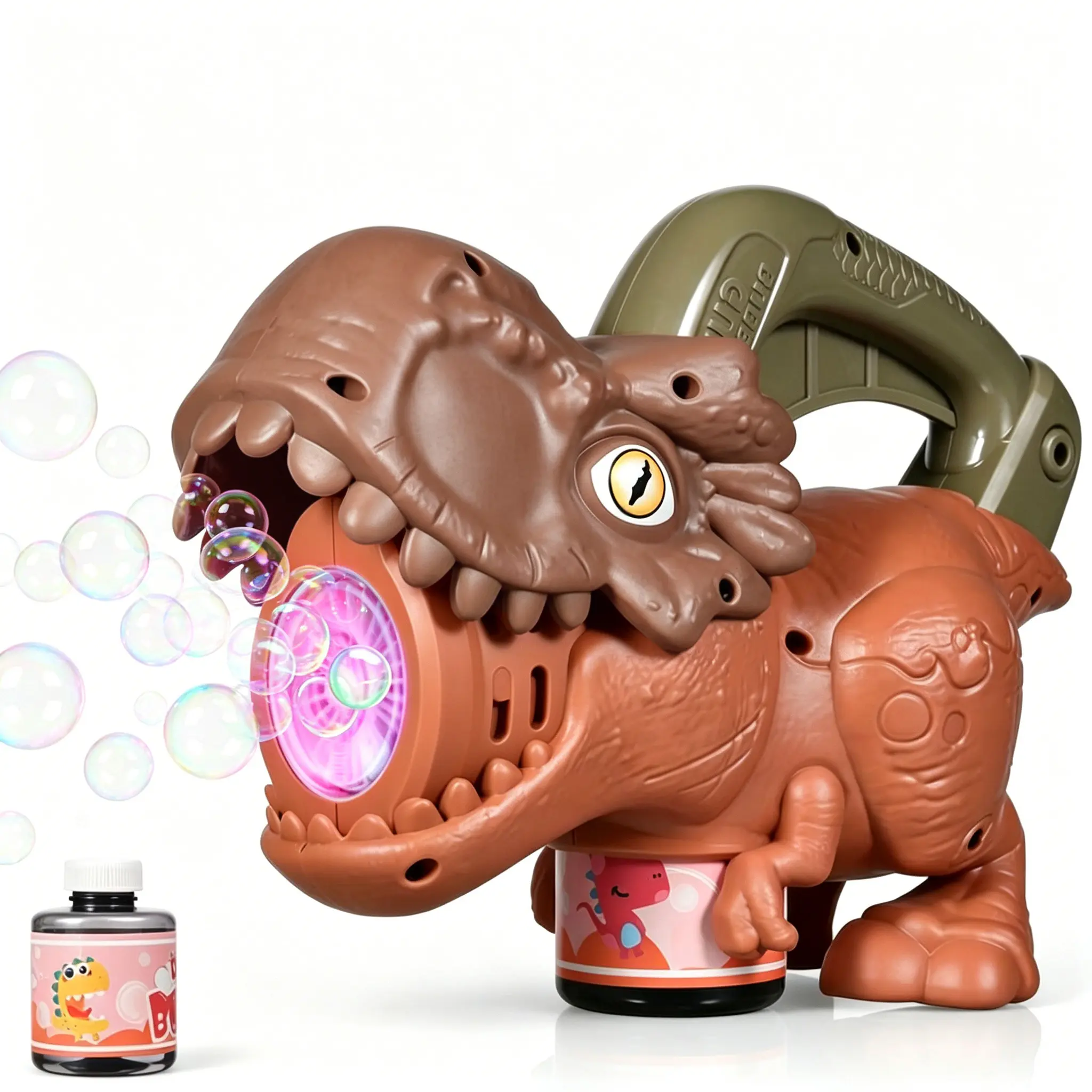 Dinosaur Bubble Machine Toy for Kids 3-8, Automatic High-Output Blower with LED Light Effects, Fun Outdoor Summer Item for Family Gatherings, Holiday Gift with 1 Bottle of Bubble Solution