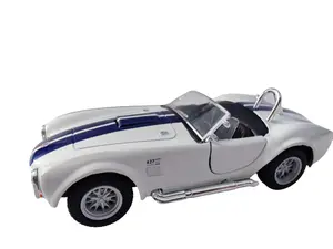 KINSMART 1965 Shelby COBRA 427 S/C Diecast Car 1:32 Scale White with Blue Stripes Pull Back & Go Action Officially Licensed Model