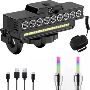 GZXIHTZ USB Rechargeable 2-in-1 Bike Light Set Digital Display Bicycle Headlight & Taillight High Lumen Front Light with Loud Horn, Built-in Power Bank Phone Charging Function, IPX Waterproof Ultra Bright Cycling Lights, Safe Night Riding Bike Accessories