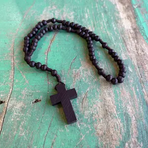 Dark Brown Wood and Cord Small Rosary - Simple Design with No Color Variations