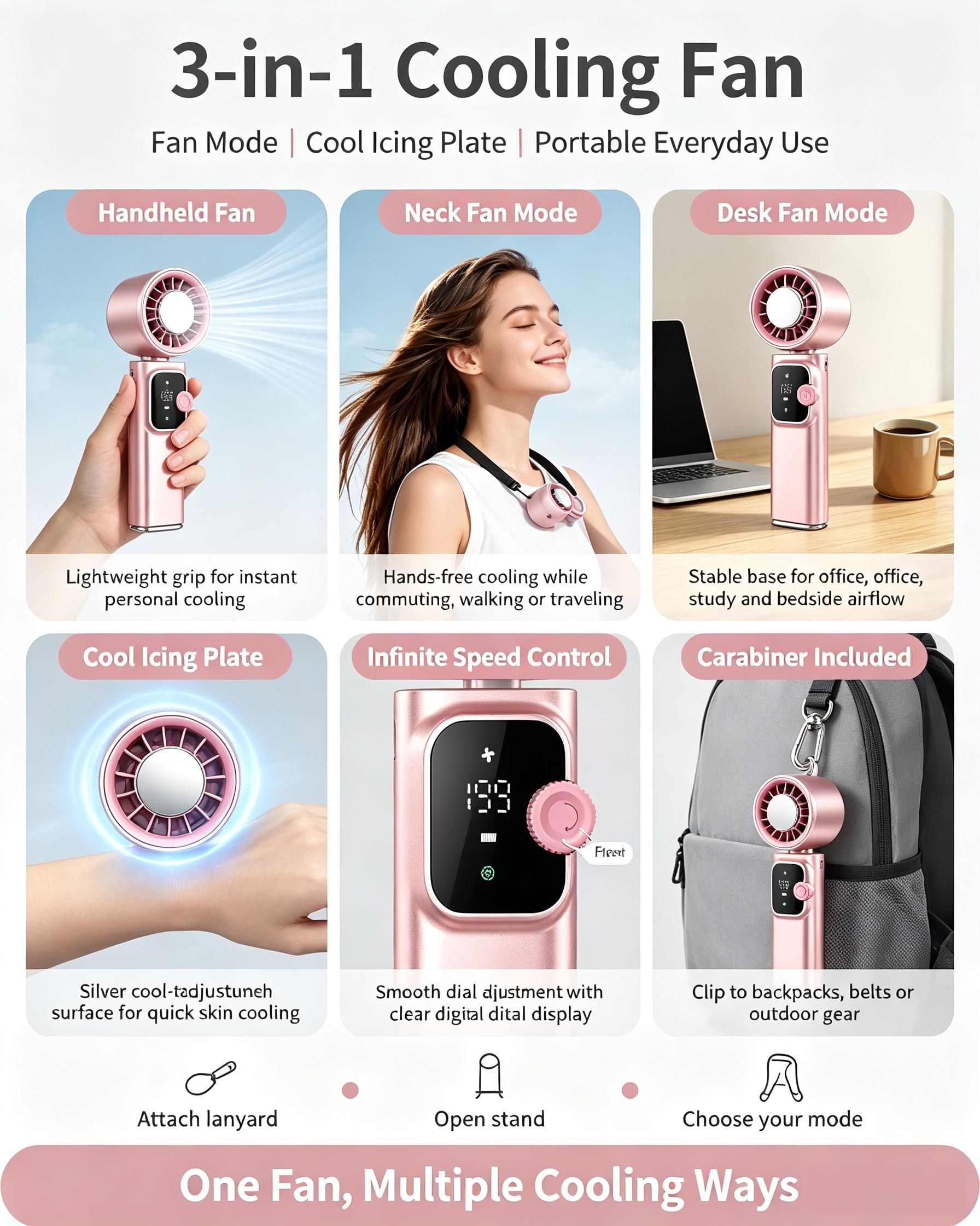 199-Level Precise Wind Control Cordless Wireless Portable Cooling Ice Fan - Foldable, Adjustable, Automatic Settings, Airflow Enhancer for Summer Travel & Outdoor Household Appliance Essential