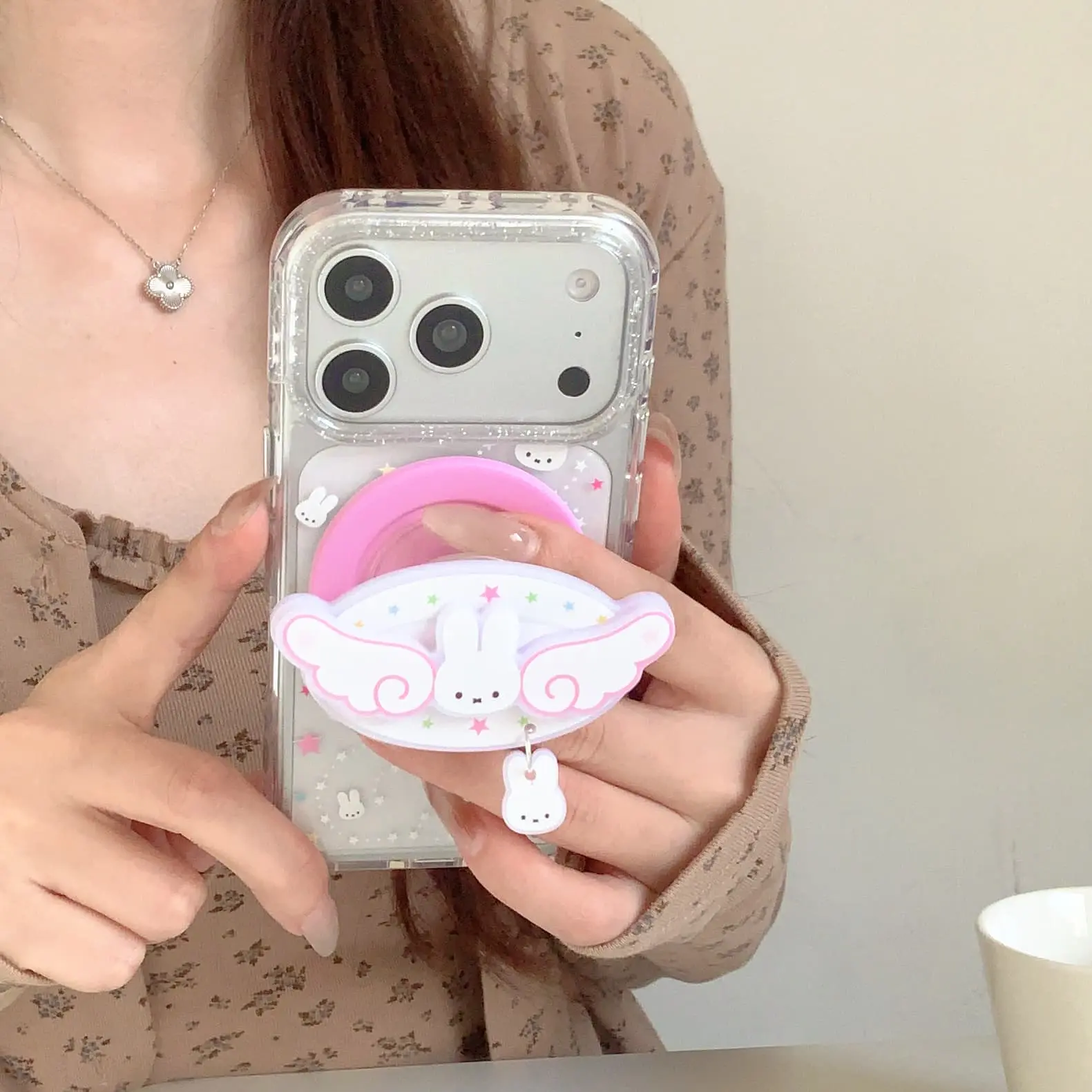 MagSafe Clear Casing for iPhone 15, 16, 17 Pro Max Smartphones, Shiny Rhinestone Angel Rabbit Aesthetic Fashion Trending Cellphone Cover, Phone & Electronics Accessories for Compatible Devices Protective Protection Screen Protector