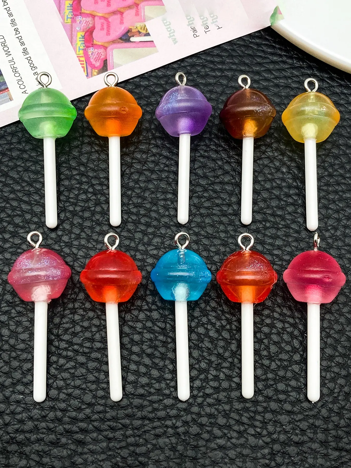10pcs Resin Lollipop Charms, Cute Candy Pendants, Adorable Keychain Accessories, DIY Bracelet Necklace Earring Jewelry Making Supplies, Charms for Bags, Charms for Crafts, Charm Accessory, Diy With Charms, Craft Embellishments
