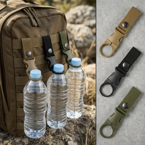Outdoor Water Bottle Carabiner Hooks & Rails - Belt-Mount Clip Holder, Backpack Belt Quick-Hook with Strap for Hiking, Camping (for Outdoor Enthusiasts), Bottle Holder Hooks & Rails