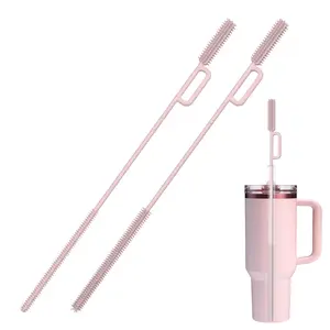 Dual-Head Straw Cleaner Brush, 2-Pack with 12" Handle, 0.5mm & 0.9mm Tips for Micro & Wide Straws, Clears Stanley Cups, Tumblers, Water Bottles, Bottlewasher (Grey-blue)