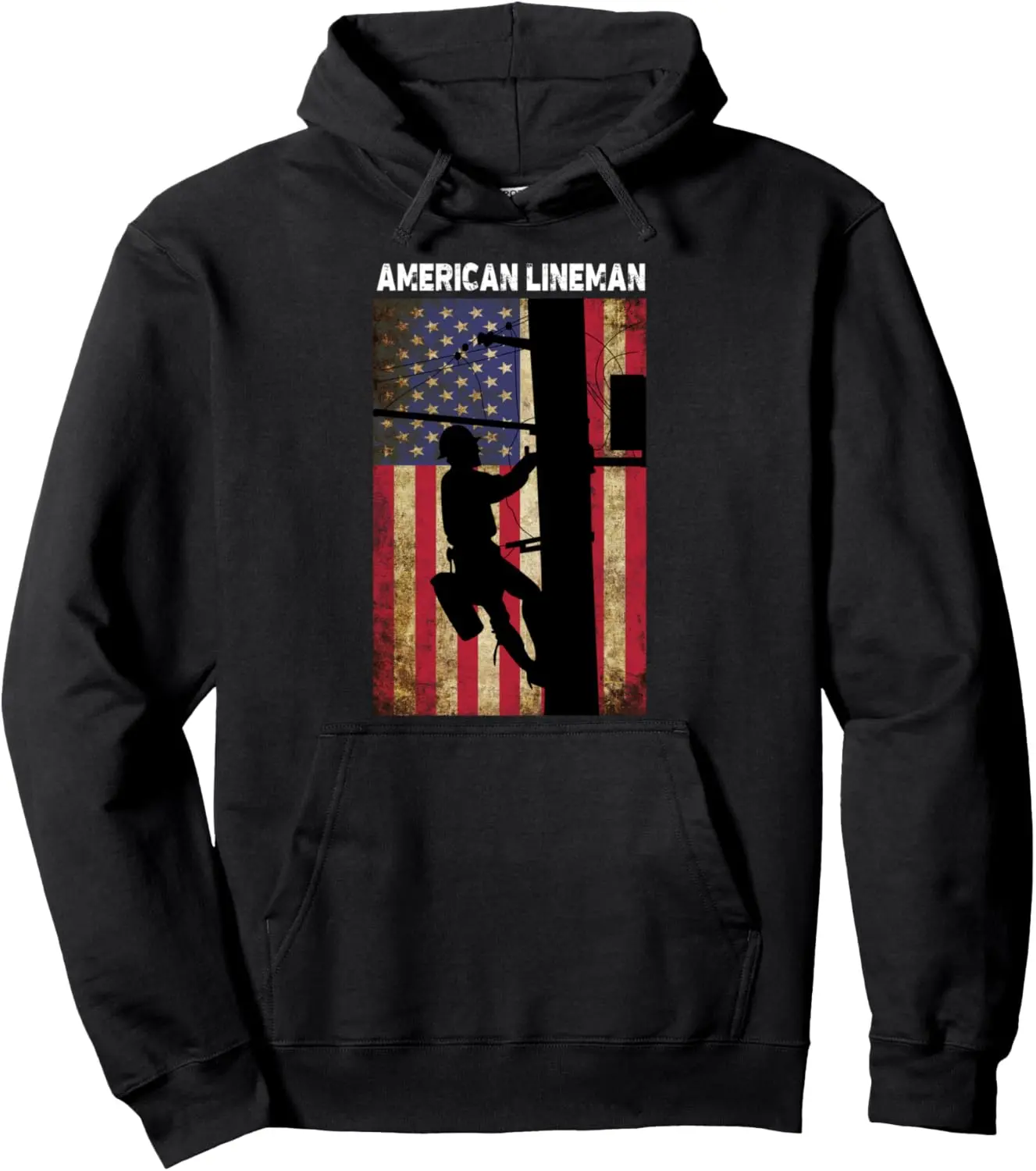 American Lineman Flag Hoodie | Electric Cable Lineman Gift Pullover Hoodie