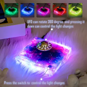 Levitating Floating UFO Lamp Lights, Magnetic Levitation Decor Display UFO, Unique Toy Gift for Desk,Room,Office, Rotating Illuminated UFO, RGB Galaxy Base, Touch Control