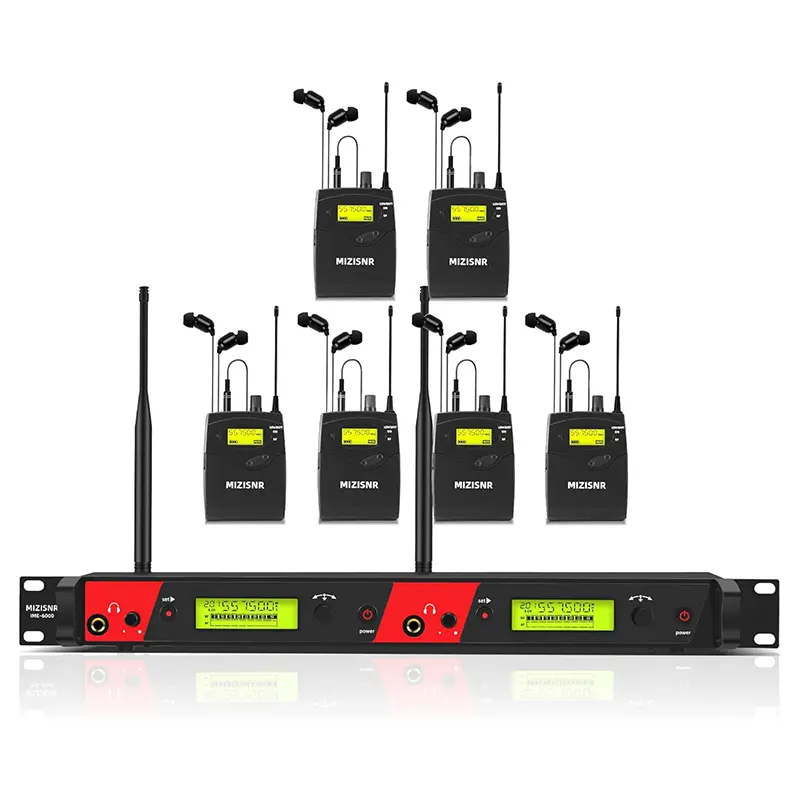 Pro Electronic Wireless In-Ear Monitor System - 2-Channel, 6 Bodypacks, Mono IEM Audios for Musicians, Metal Rack Mount w/ 2x40 UHF Frequencies, 330ft Range, Earbuds for Stage/Studio, Durable