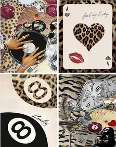 5D DIY Full Drill Diamond Painting Kit 1/3/4-Piece Set Y2K Leopard Print Lucky Collage Art Craft for Girls Teens Room Wall Decor
