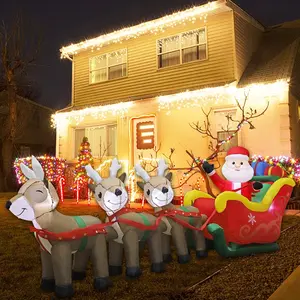 9.5 FT Christmas Inflatable Santa Claus on Sleigh Pulled by Three Reindeers with Gift Boxes, Blow up Lighted Yard Decor for Outdoor Decorations