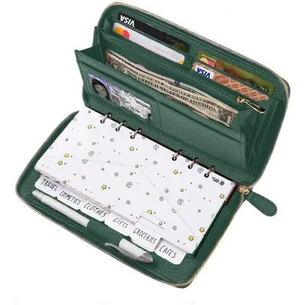Green Envelope Wallet - -in-One Budget System with 12x Tabbed Envelopes, Monthly Budget Cards, 1x Yearly Budget Sheet & RFID Blocking Feature