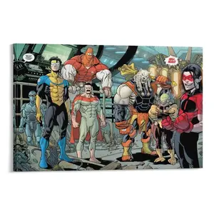 [Unframed Collection] Invincible War Themed Canvas Poster Invincible vs Omni Man Art Wall Decor Comic Style Gift for Teens Living Room Bedroom