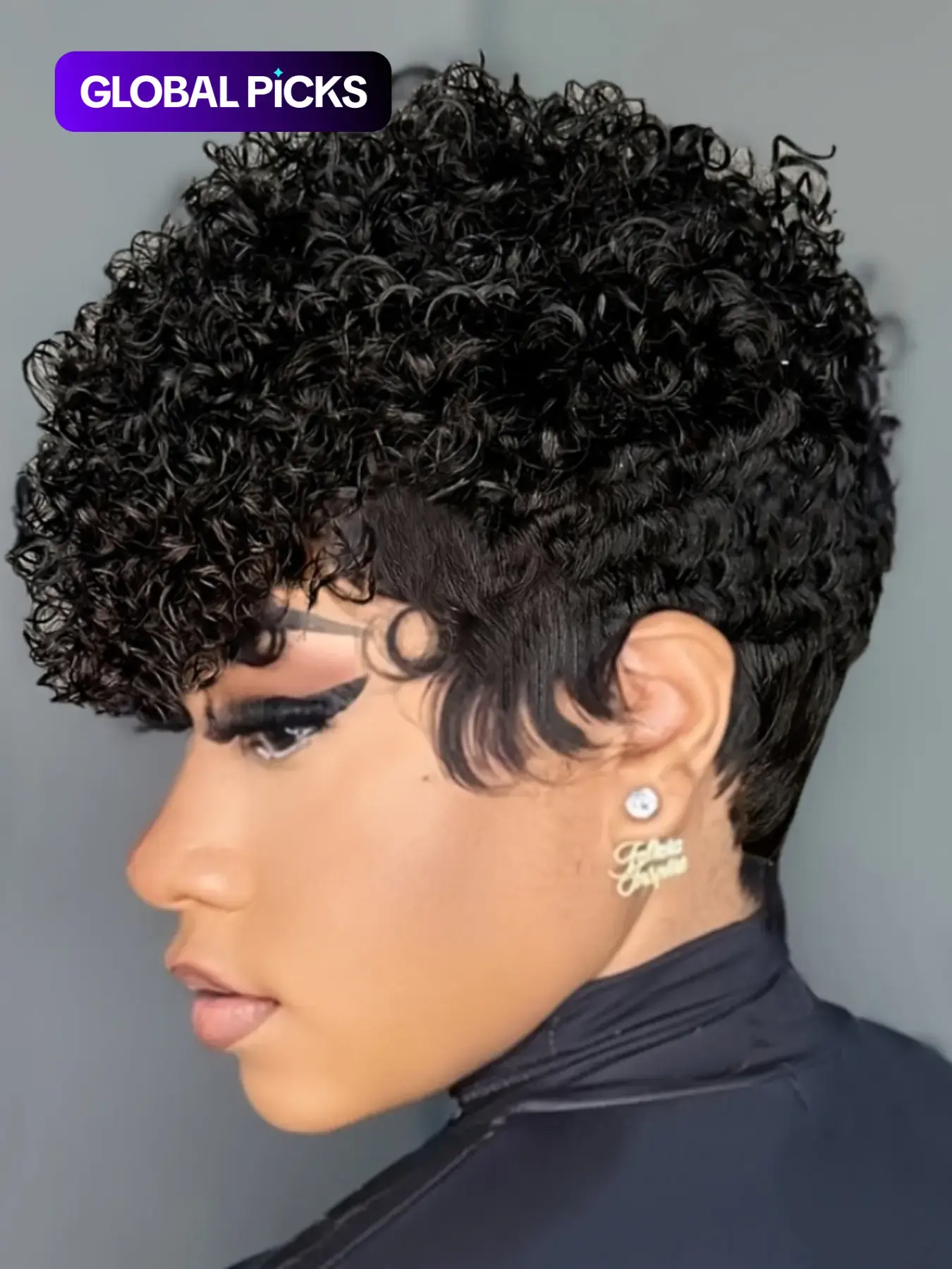 Short Curly Human Hair Wig With Bangs 180% Density Glueless Beginner Friendly Afro Kinky Curly Wig With Bangs Human Hair For Black  main image 3