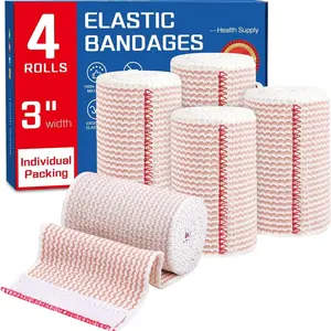 BASIC SUPPLY Sports & Outdoor Premium 4 Pack Elastic Bandage Wrap 3 Inch, Compression Wrap Bandage for Legs, Lymphedema Wraps for Legs, Ankle, Knee, Tummy, Body
