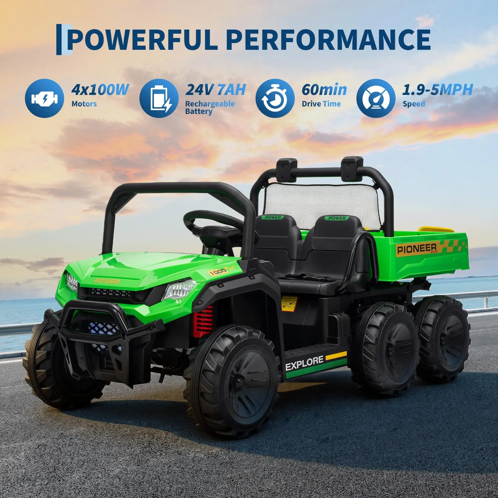 24V 4WD Kids Electric Ride-On Dump Truck, 2-Seater with Parent Remote Control, Dump Bed, 3 Speed Modes, Music Player, All-Terrain Off-Road Toy Vehicle for Boys & Girls