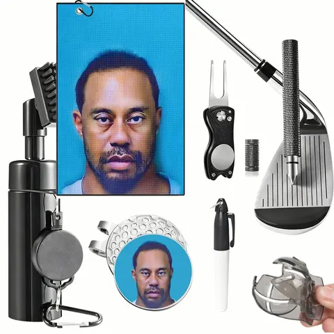 Golf Club Cleaning Kit, Including Water-Equipped Golf Club Cleaner, Golf Towel, Golf Marker, Divot Repair Tool, Groove Sharpener and Golf Ball Alignment Kit, Golf Accessories, Golf Gear, Golf Item, for Men & Women, Dad Gift, Golf Gift Sets