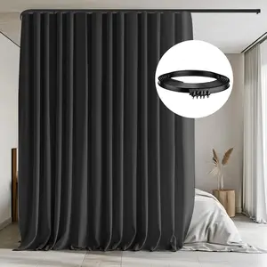 Room Divider Curtains with Ceiling Tracks Set,100% Blackout to Ceiling Curtains Door Curtains (Black Drape & Black Rail W 8.3 * H 7 FT)