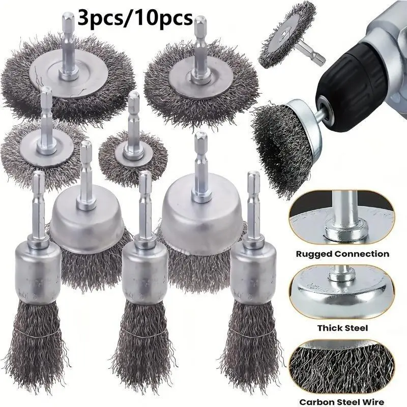 Wire Brush Wheel Cup Brush Set, Wire Brush for Drill 1/4 Inch Hex Shank 0.012 Inch Coarse Carbon Steel Thick Steel Crimped Wire Wheel for Cleaning Rust, Stripping and Abrasive, for Drill Attachment