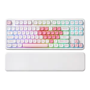 YUNZII B87 White Heart Wireless Mechanical Keyboard, QMK/VIA Programmable, TKL Layout 87 Keys, BT/2.4G/USB-C, Hot Swap Gasket Mount RGB Backlit Gaming with Wrist Rest for Win/Mac