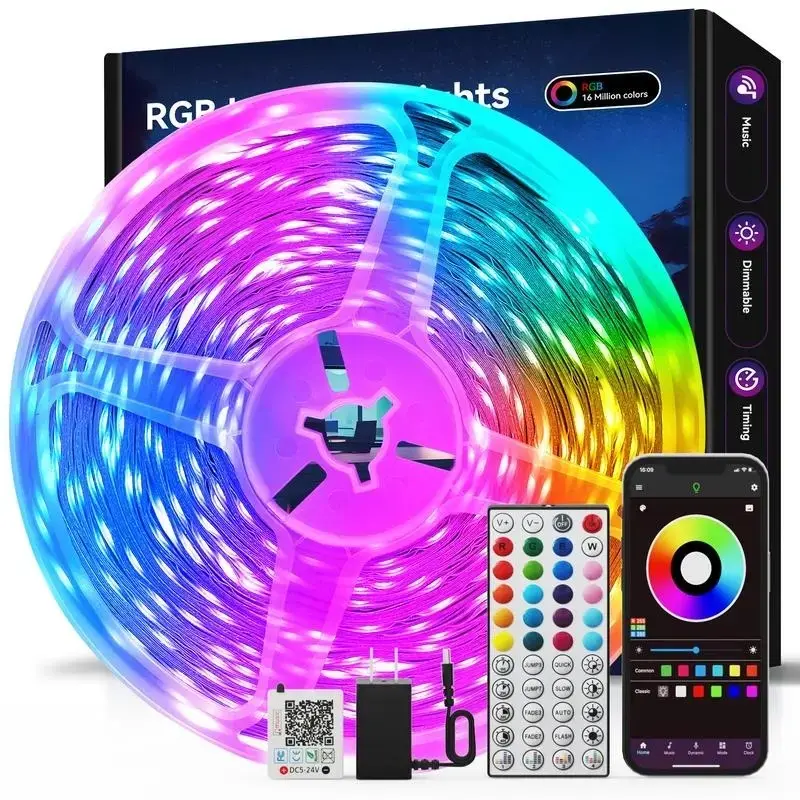 Smart LED Strip Lights (100FT/50FT),Color-Changing llluminated Accent Ambient Lighting,Beat-Sync Adaptable Smart Lighting, App &Remote Control for Bedroom indoor HomeDecoration, Color-Changing llluminated LedStrip Lights, Beat-Sync Ambient Led Strip