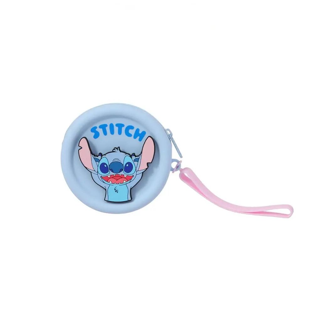 Disney Stitch Cute Coin Purse with Adorable 3D Stitch Design, Round Silicone Pouch for Fans with Secure Zipper & Pink Wrist Strap, 3D Design, Adorable Stitch Design，Back To School
