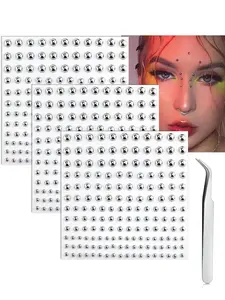 165pcs Face Gems Lip Stud, Fake Piercings y2k Accessories Nose Stud Eyebrow Stud, Non Piercing Nose Stick on Silver Belly Button Sticker, Face Sticker Ring Cool Punk Y2K Makeup for Women Men