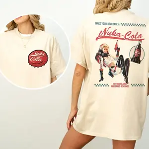 Fallout Graphic T-Shirt, Nuka Cola Bottle Cap with Vintage Ad on Back, Heavyweight Video Game Shirt, Unisex T-Shirt for Men