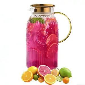 Glass Pitcher with Lid, 68 oz/ 2 Liter 2Pack Vintage Water Pitcher,Glass Water Carafe for Cold Brew, Coffee, Lemonade, Iced Tea,Beverage, Heat Resistant Jug