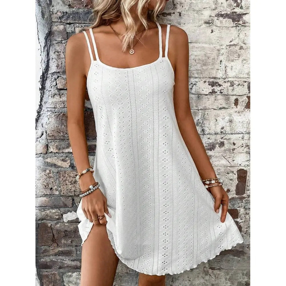 Solid Eyelet Embroidery Cami Dress