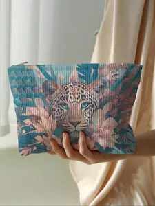 Cheetah Print Velvet Makeup Bag, Cartoon Style, Cute Lightweight Multi-Functional Fashion Casual Cosmetic Pouch, Travel Organizer, Travel Cosmetic Bags