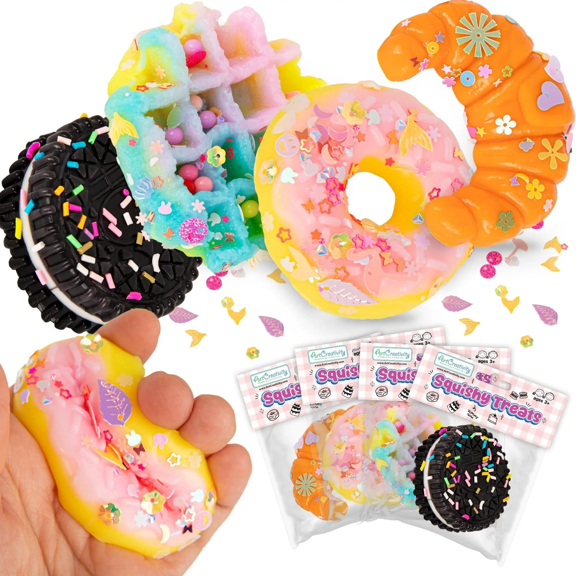 ARTCREATIVITY Squishy Treats Squishies Fidget Toys - 4-Pack Stress Relief Toys for Kids, Adults, Squishy Sensory Play, Soft Squishy Sensory