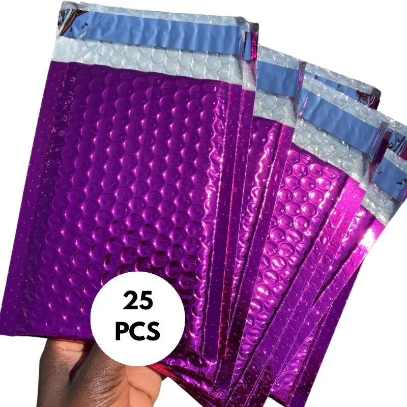 25PCS Glamour Pink Metallic Bubble Mailers | 4x8 Padded Envelopes for Small Items | Add to Cart Buy Now Shipping Mailer | Lightweight & Protective, Self-Seal, Water-Resistant- 25 Pieces