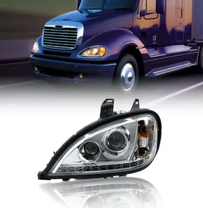 Torque Headlight Driver Left Side Replacement for 1996-2017 Freightliner Columbia Semi Trucks with LED Stripe Clear Crystal Projector Lens DOT SAE Approved LH [Included All Bulbs] (TR027-L)