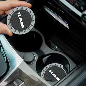 Car Cup Coaster 2pcs Anti-Slip Silicone Waterproof Mat, for Dodge RAM 1500 Journey Charger Dart Challenger Durango, Auto Logo Accessories