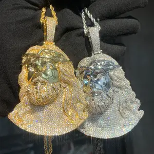 Large Big Iced Out Jesus Piece Head Pendant Chain Necklace for Unisex Men Women Jewelry Cubic Zirconia Chains Daily Wear Decor