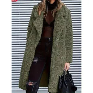 Women’s Faux Fur Lapel Open-Front Long Cardigan Coat, Warm Winter Outerwear Jacket, Stylish & Cozy Design for Cold Weather