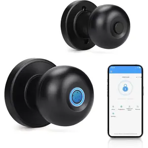 Door Knob, Fingerprint Door Lock  Lock Biometric Door Lock Fingerprint Door knob with App Control, Black Keyless Entry Door Lock for Bedroom, Apartment, Office and Garages