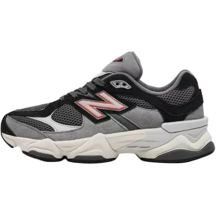 NEW BALANCE 9060 Youth Chunky Trainers, Low Top Athletic Shoes with Round Toe and Laces in Black, Grey & Safety Orange, Casual Trainers, Nb9060, Walking, Runs Small, Sneaker, Cross Trainers, Footwear Athletic Trainer