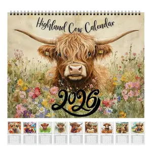 Highland Cattle Calendar, Calendar 2026, Calendar Wall, Family Calendar, Yearly Schedule & Month Notebook for Home Office Decor