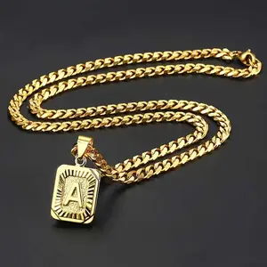Artificial Gemstone Initial Necklace - Cuban Link Chain, Figaro Chain, Square English Capital Letter Engraving, Personalized Jewelry for Daily Wear, Urban Casual, Initial Necklaces