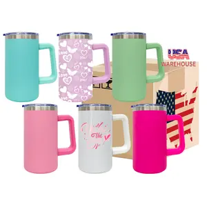 25pcs 20oz Blank Sublimation Coffee Mug Tumblers with Removable Plastic Handle USA Warehouse Handle Mugs
