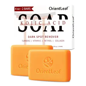 ORIENTLEAF Kojic Acid Soap, Turmeric Soap Bar for Dark Spots, Fresh Citrus Scent, Gentle for Face and Body Wash with Vitamin C, Shea Butter, Retinol, Gifts for Women (3 PACK)
