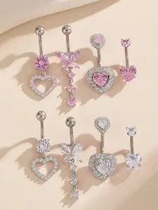 Women's Belly Ring with Rhinestone Butterfly Design, Stainless Steel Navel Piercing Jewelry, Classic Fashion Accessory for Parties & Nightclubs, Party Accessory