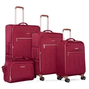 4 Piece Expandable Carry On Luggage Set Lightweight Polyester Soft Shell and Soft Edge Upright Suitcase 16 20 24 28 Inch