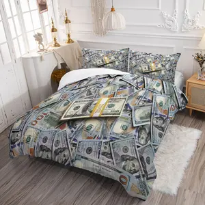 2/3 Piece Set of Us Dollar Printed Pattern Bedding Set, The Room Is Full of The Smell of Money. Wishing You Wealth, Luxurious and Fashionable Soft Skin Friendly Cash USD Comforter Set, Including 1 Quilt and 1/2 Pillowcase, Bed Sheet Sets