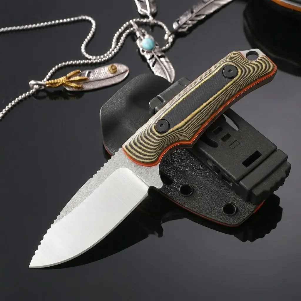 BM 15017 Fixed Blade Knife with Kydex Sheath - 8Cr13MoV Steel Blade, Ergonomic G10 Handle with Textured Grip & Secure Fit, Lightweight Durable Outdoor Tool EDC Survival Gear for Camping, Hiking, Outdoor Survival Tools, Multi Use Knives