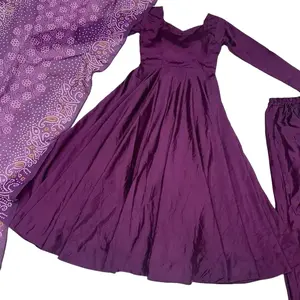 Chinon silk Anarkali with side zipper comes with pant and dupatta.